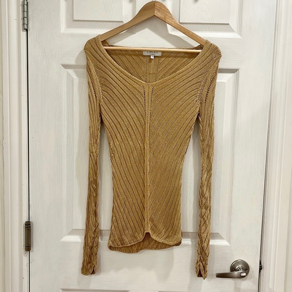 L’Academie Mavis Ribbed Knit Gold Sweater - Picture 2 of 13